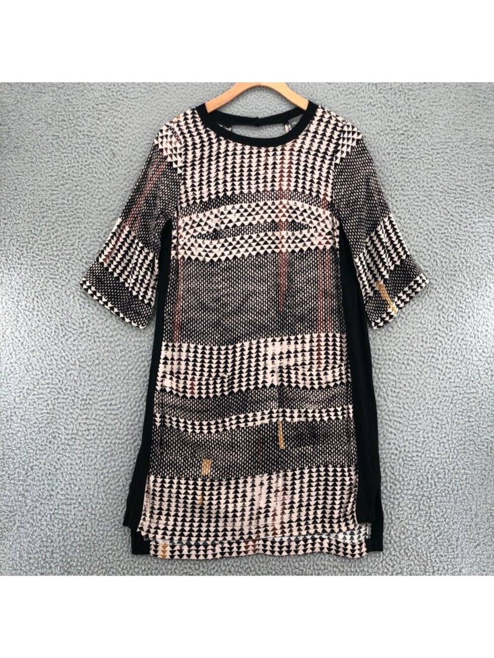 Michael Stars Dress Womens Extra Small Black Geometric Shift Mini 3/4 Sleeves